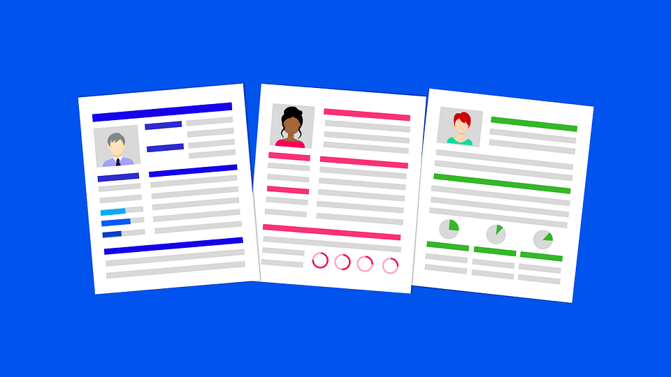 A set of three blank resumes featuring graphic images
