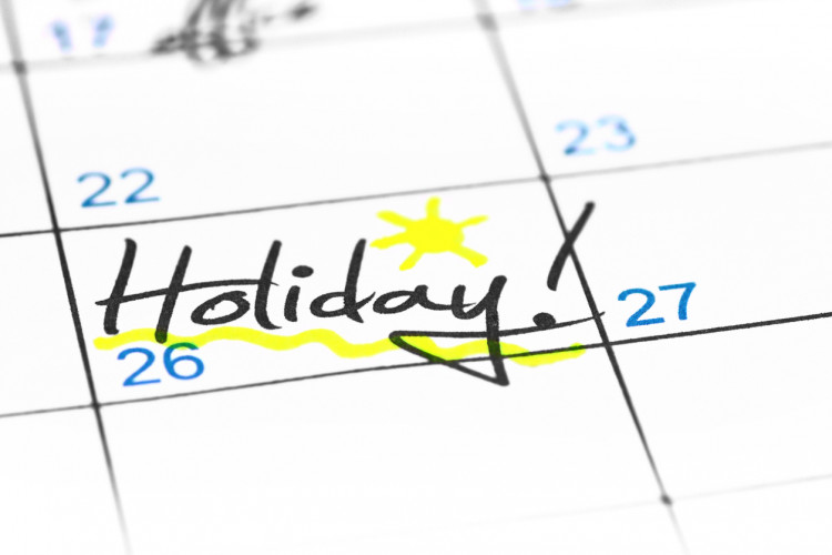 calendar with the word holiday on it
