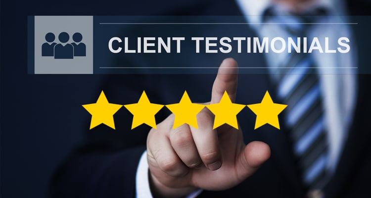 A photo showing a client testimonial banner with five stars when checking virtual assistant Philippines agencies.
