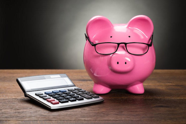 piggy bank wearing glasses and a calculator