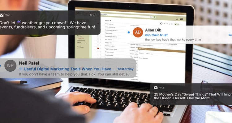 A person writing an email subject line according to work email etiquette.