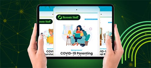 Tablet showing "COVID-19 Parenting" content from Remote Staff