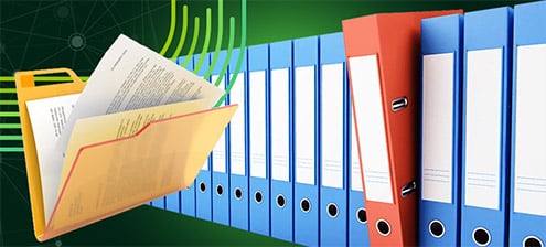 Illustration of binders and folders, representing data or organization