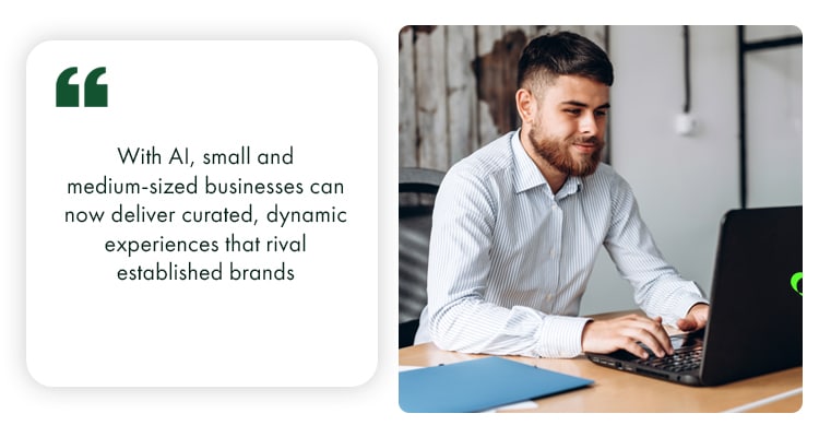 A boss satisfying client request with the help of his virtual assistant and AI.